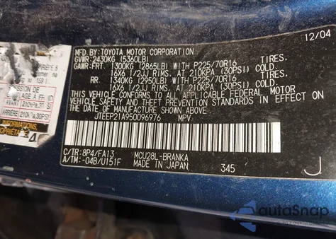 2005 Toyota Highlander V6 z USA, uszkodzony, nr VIN JTEEP21A950096976